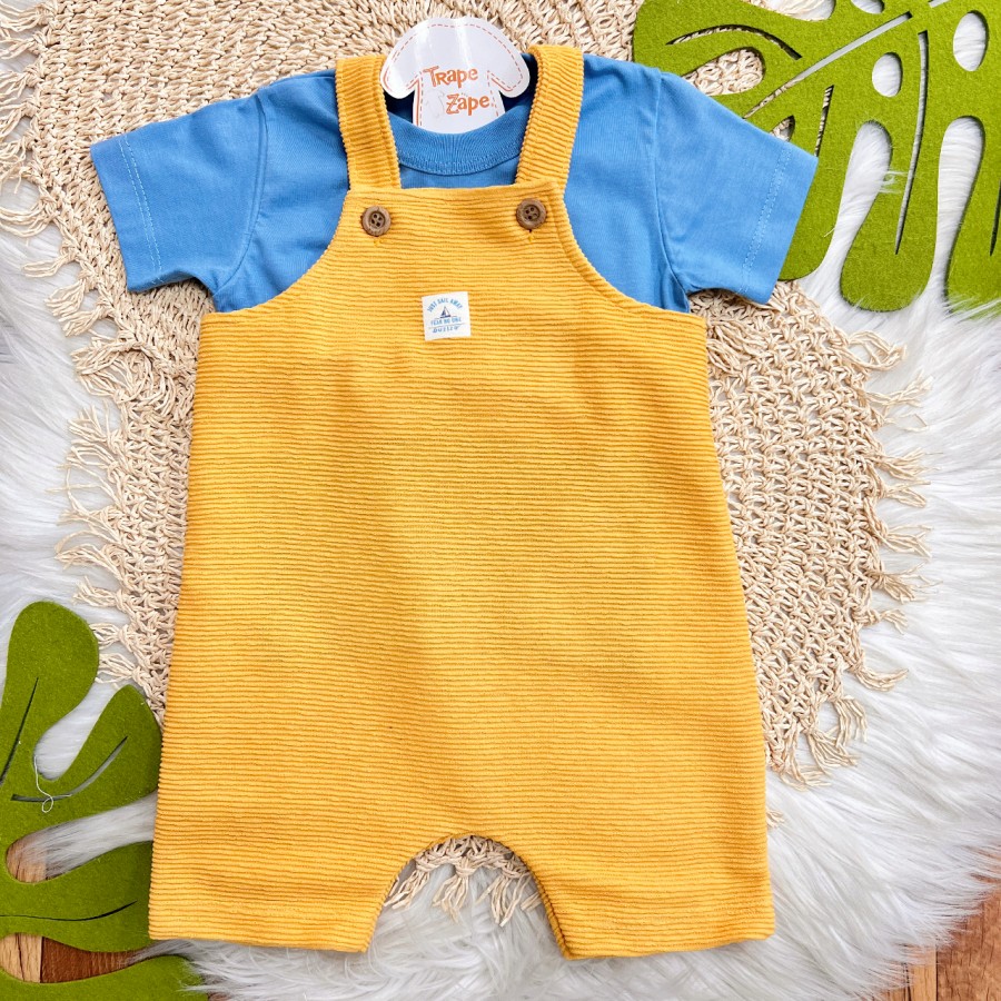 Conj. Camiseta e Jardineira Fear no One - Laranja e Azul Jeans